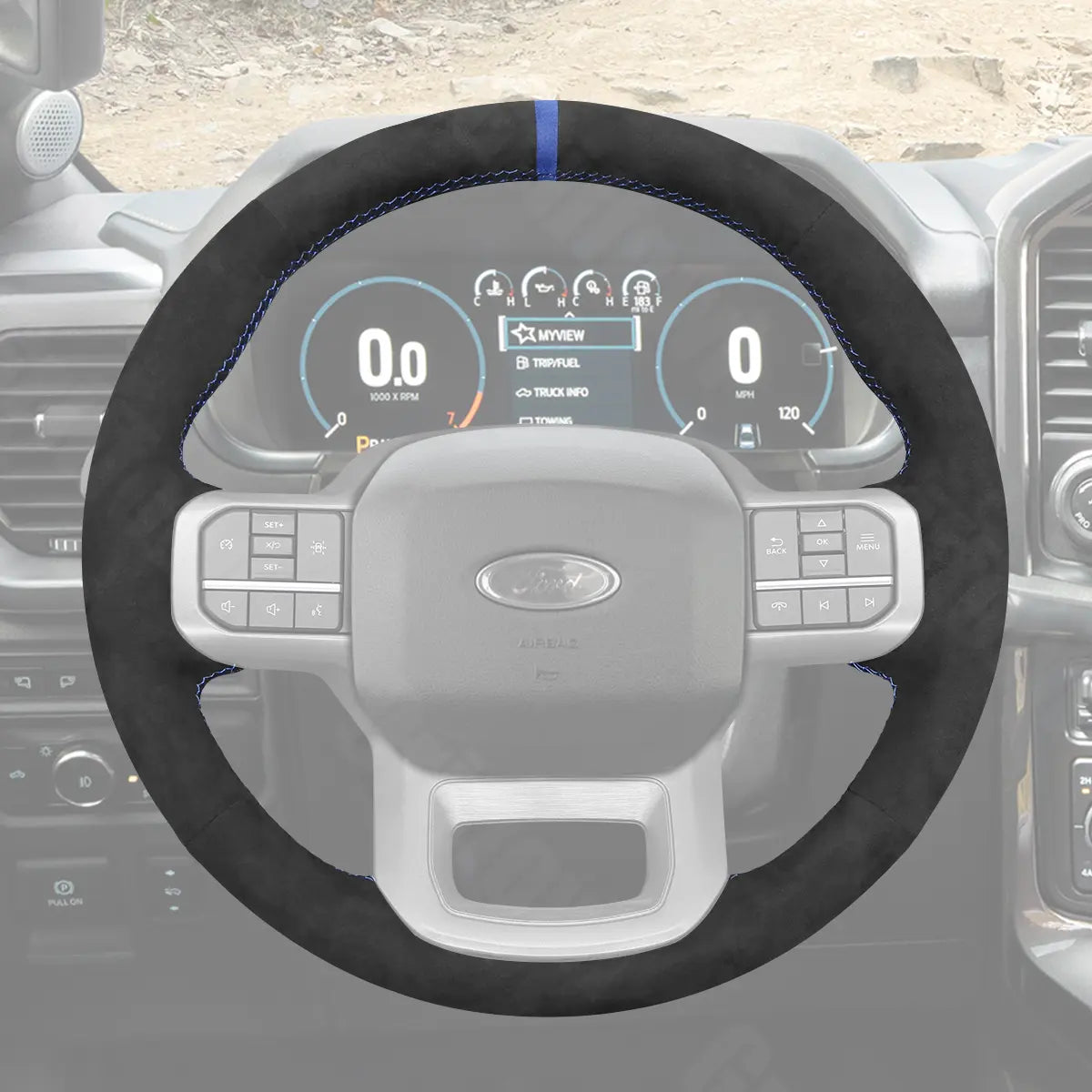 Griffowl Steering Wheel Cover for DIY Pickup Ford F-150 F150 Lightning F-350 F350 F-450 F450 2021-2025. Perfect for enthusiasts seeking refined interior mods.