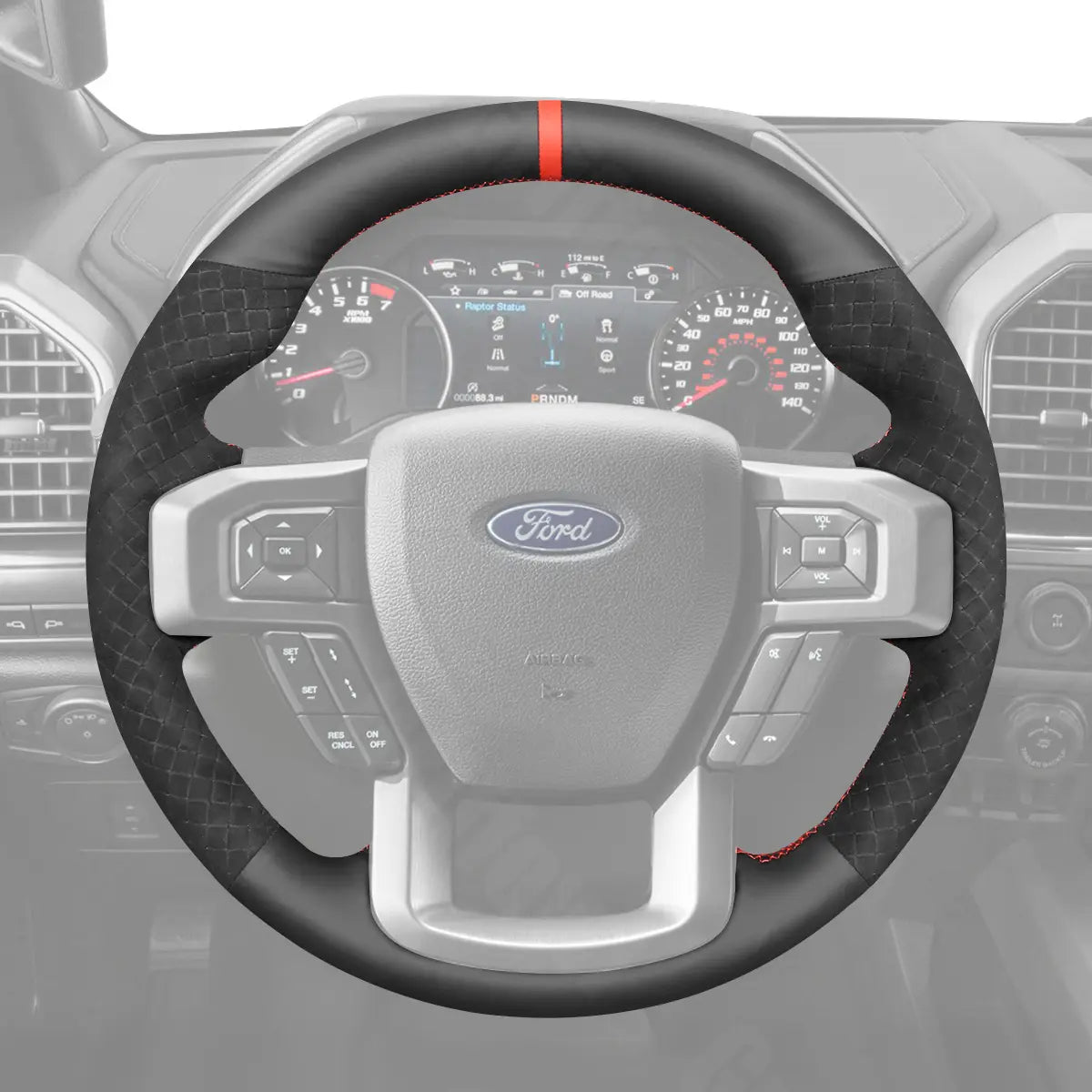 Griffowl Steering Wheel Cover for DIY Pickup Ford F-150 F150 Raptor 2015-2021. Griffowl's interior mod with hand-sewn DIY steering wheel kit.