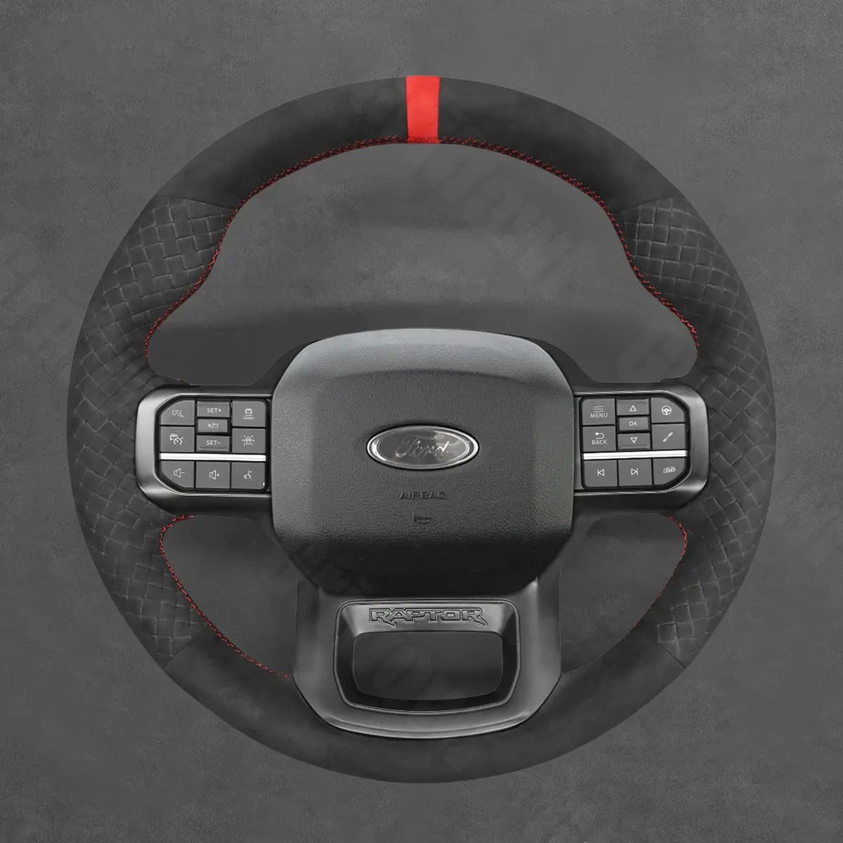 Griffowl Steering Wheel Cover for DIY Pickup Ford F-150 F150 Raptor 2021-2025. Griffowl's interior mod with hand-sewn DIY steering wheel kit.