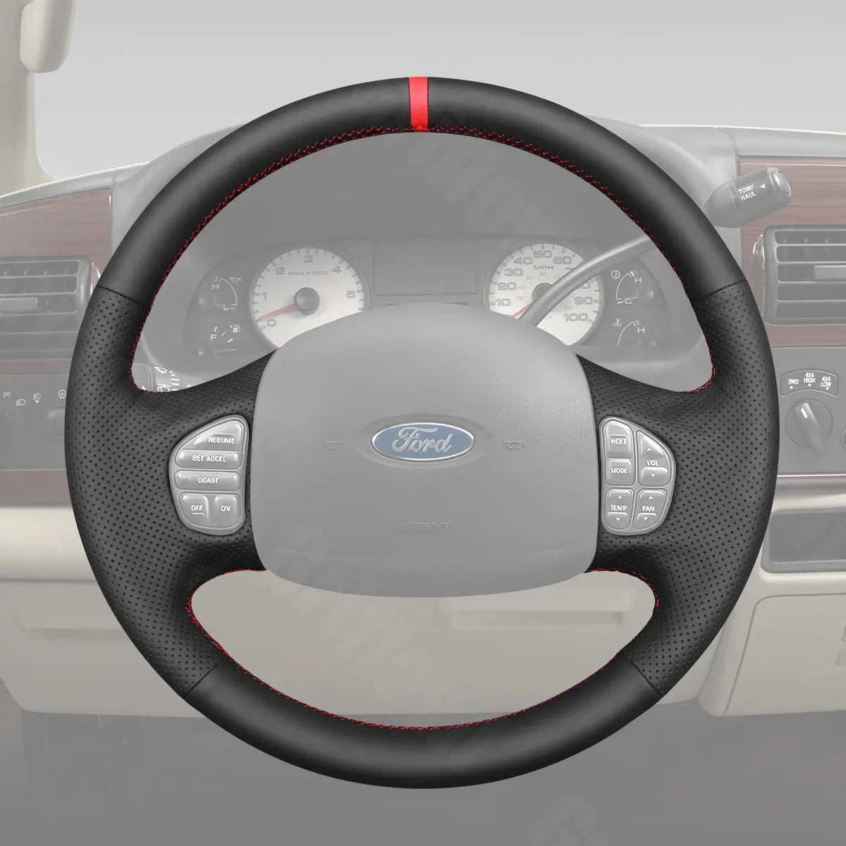 Griffowl Steering Wheel Cover for DIY Pickup Ford F-250 F-350 F-450 F-550 XL 1999-2007. Elevate your interior with Griffowl's wrap and stitch kit.