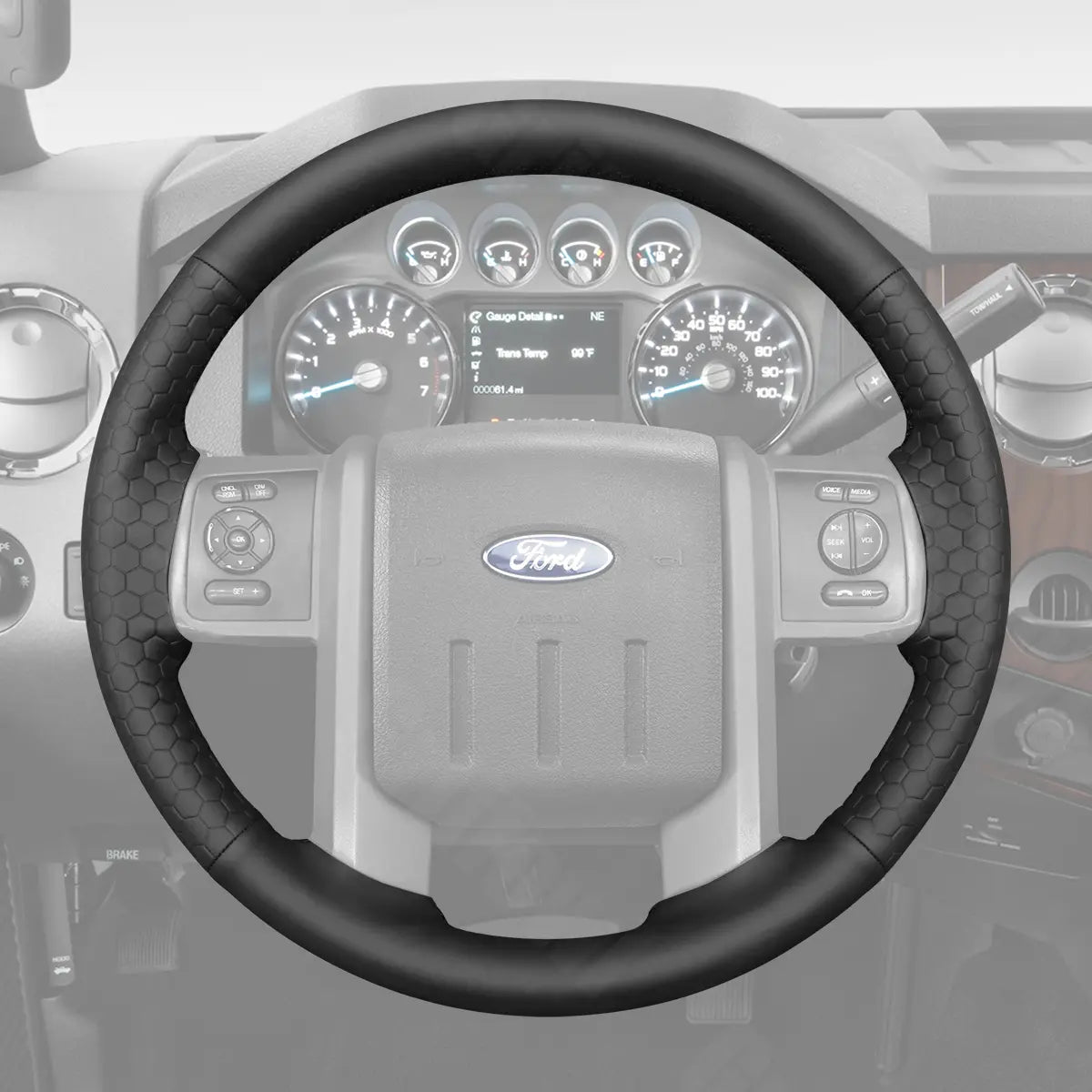 Griffowl Steering Wheel Cover for DIY Ford F-250 F-350 F450 F550 XL Expedition 2008-2016. Hand-sewn kit for drivers seeking precision and comfort.