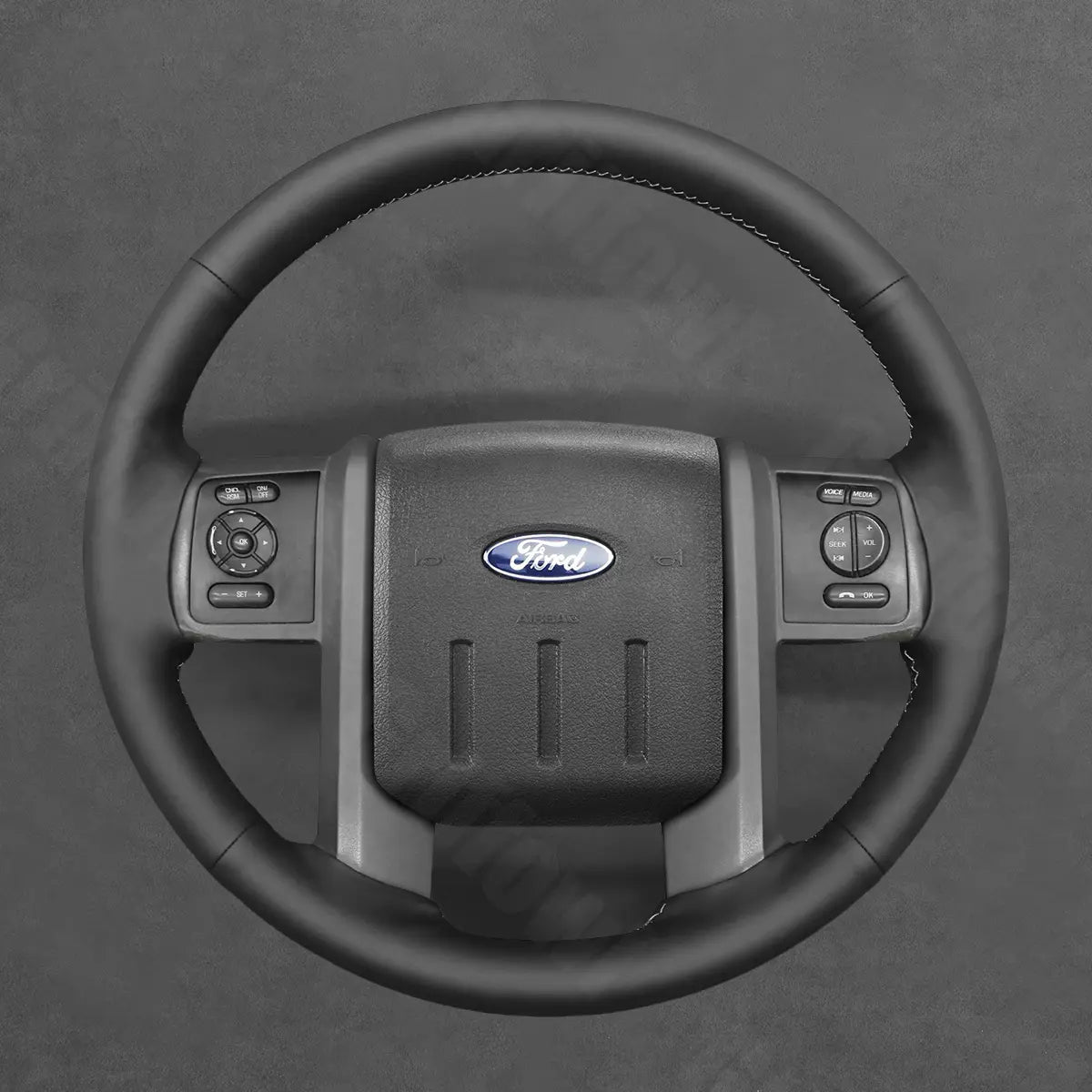 Griffowl Steering Wheel Cover for DIY Ford F-250 F-350 F450 F550 XL Expedition 2008-2016. Hand-sewn kit for drivers seeking precision and comfort.
