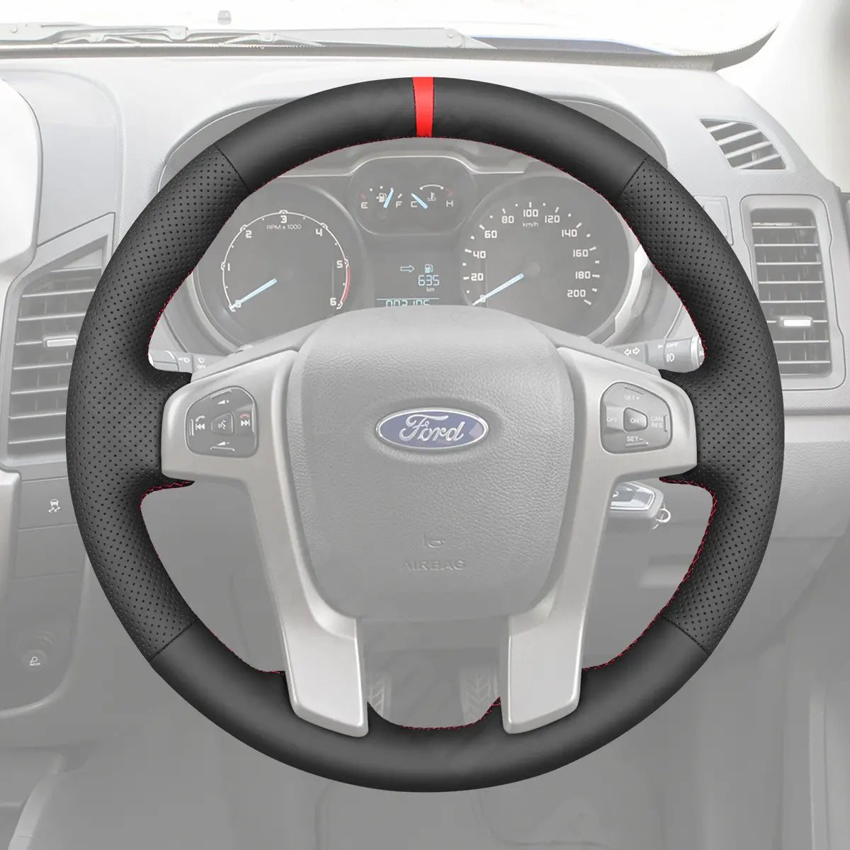 Griffowl Steering Wheel Cover for DIY Pickup Ford Ranger 2012-2016. DIY kit includes hand-sewn wrap for luxury interior mods.