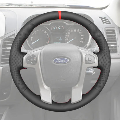 Griffowl Steering Wheel Cover for DIY Pickup Ford Ranger 2012-2016. DIY kit includes hand-sewn wrap for luxury interior mods.