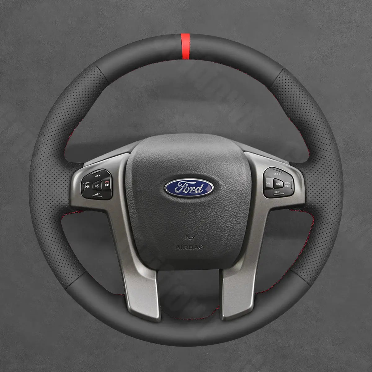 Griffowl Steering Wheel Cover for DIY Pickup Ford Ranger 2012-2016. DIY kit includes hand-sewn wrap for luxury interior mods.