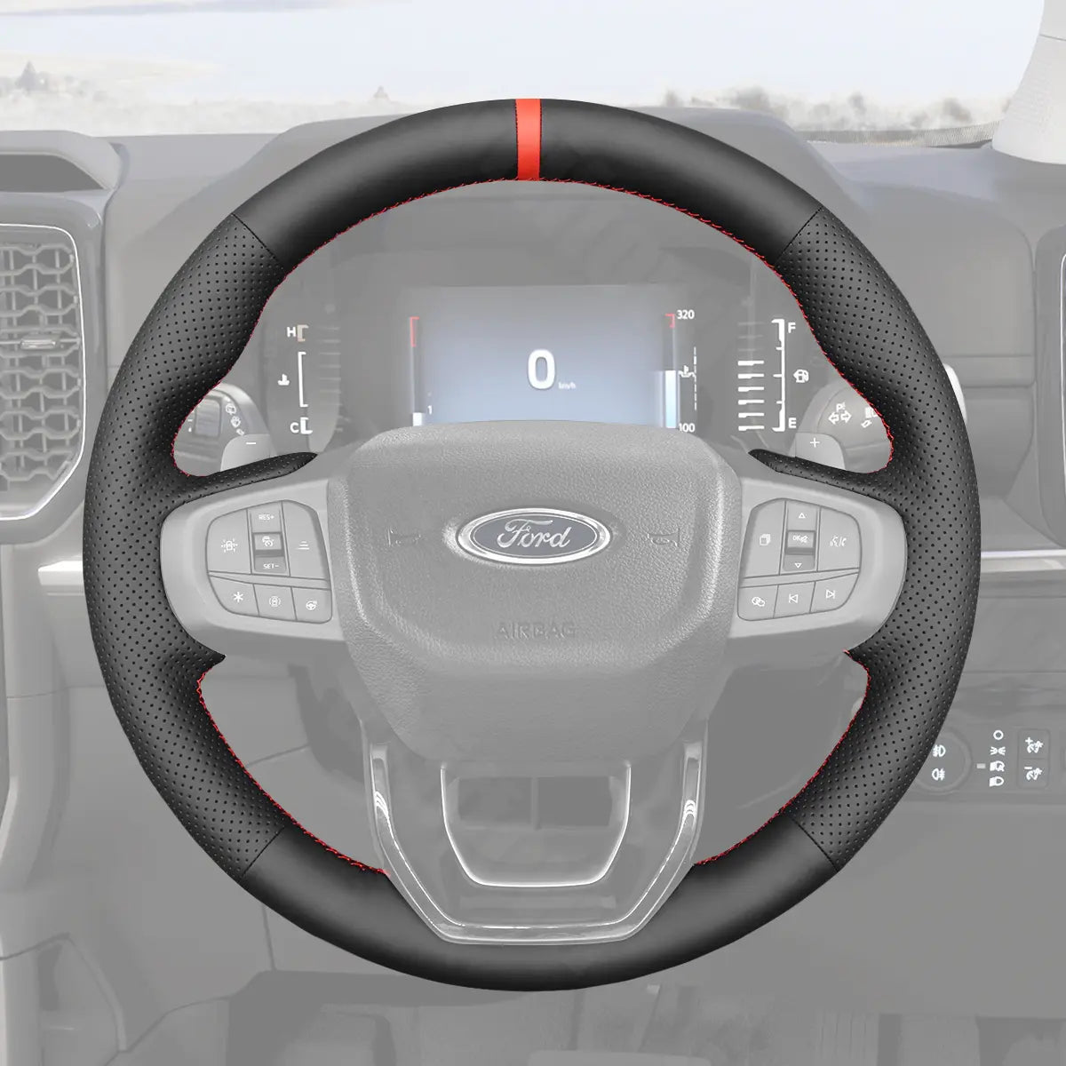 Griffowl Steering Wheel Cover for DIY Pickup Ford Ranger Everes 2022-2025. DIY kit includes hand-sewn wrap for luxury interior mods.