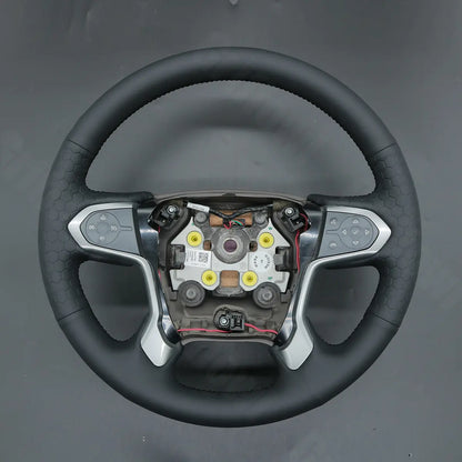 Griffowl Steering Wheel Cover for DIY Pickup GMC Sierra 1500 2014-2018. Perfect grip with our steering wheel wrap and custom interior touch.
