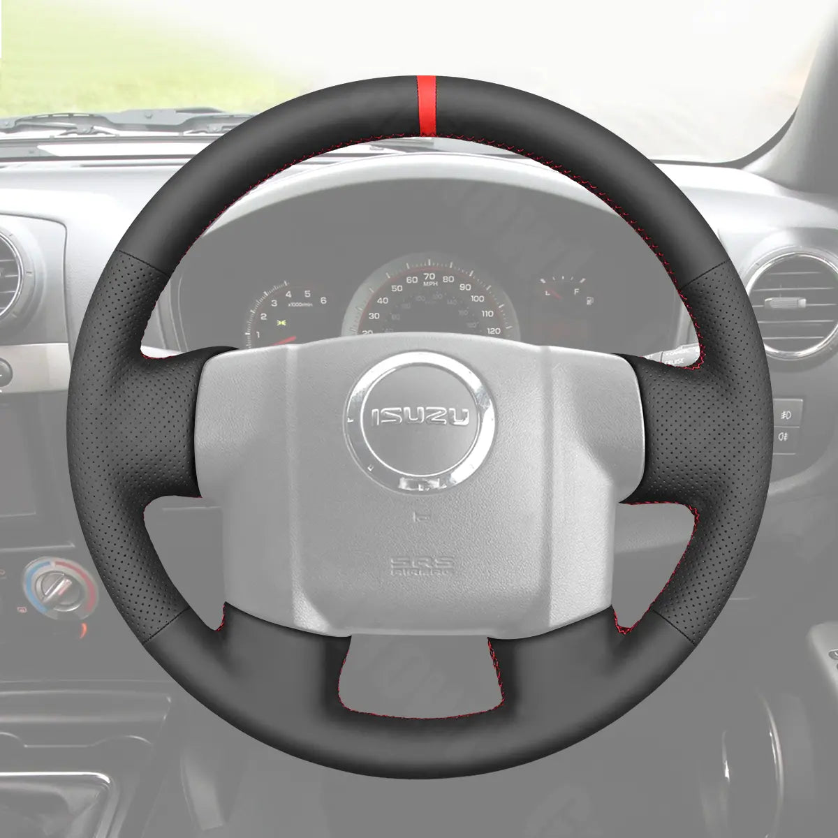 Griffowl Steering Wheel Cover for DIY Pickup Isuzu D-MAX 2007-2011. DIY kit includes hand-sewn wrap for luxury interior mods.
