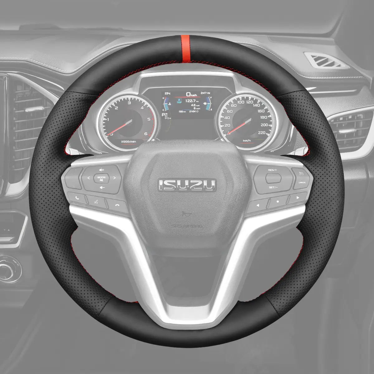 Griffowl Steering Wheel Cover for DIY Pickup Isuzu D-MAX 2021-2025. DIY kit includes hand-sewn wrap for luxury interior mods.
