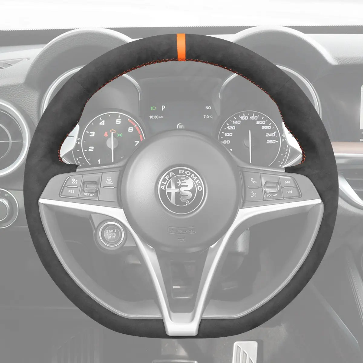 Griffowl Steering Wheel Cover for Personalized SUV Alfa Romeo Stelvio 2017-2020. For refined interior upgrades using our wrap and stitch kit.