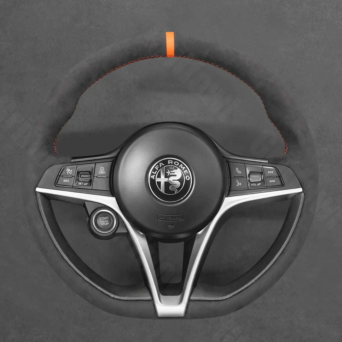 Griffowl Steering Wheel Cover for Personalized SUV Alfa Romeo Stelvio 2017-2020. For refined interior upgrades using our wrap and stitch kit.