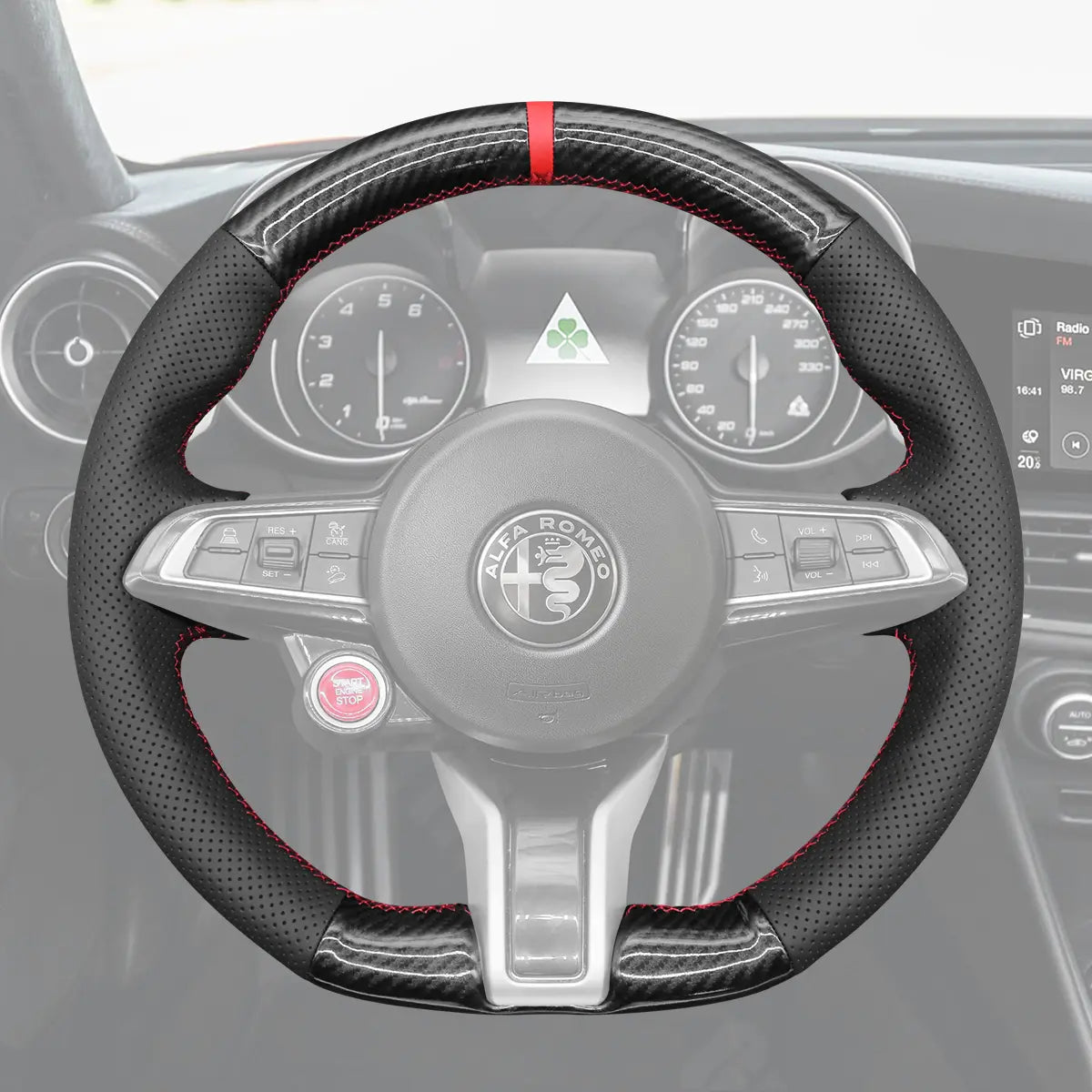 Griffowl Steering Wheel Cover for Personalized SUV Alfa Romeo Stelvio Quadrifoglio 2020-2022. Elevate your interior with Griffowl's wrap and stitch kit.