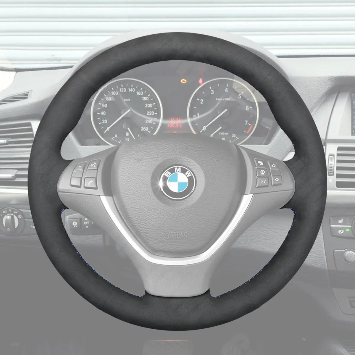 Griffowl Steering Wheel Cover for Personalized SUV BMW X5 E70 X6 E71 E72 2006-2013. Hand-sewn kit for drivers seeking precision and comfort.