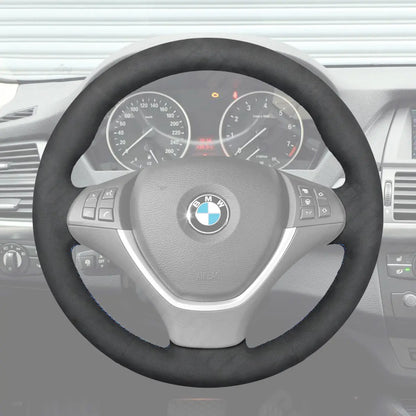 Griffowl Steering Wheel Cover for Personalized SUV BMW X5 E70 X6 E71 E72 2006-2013. Hand-sewn kit for drivers seeking precision and comfort.