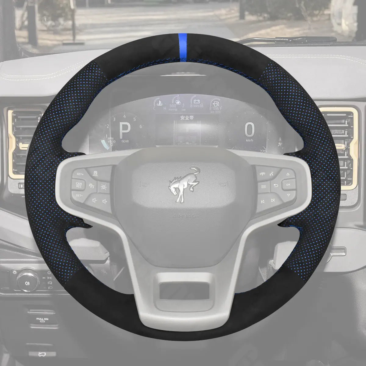 Griffowl Steering Wheel Cover for Personalized SUV Ford Bronco 2021 2022 2023 2024 2025. Elevate your interior with Griffowl's wrap and stitch kit.