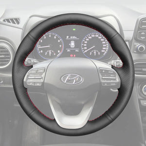 Griffowl Steering Wheel Cover for Personalized SUV Hyundai Kona Kona Electric EV 2018-2023. Elevate your interior with Griffowl's wrap and stitch kit.
