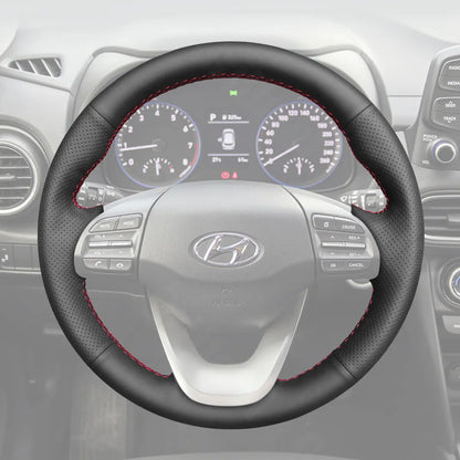 Griffowl Steering Wheel Cover for Personalized SUV Hyundai Kona Kona Electric EV 2018-2023. Elevate your interior with Griffowl's wrap and stitch kit.
