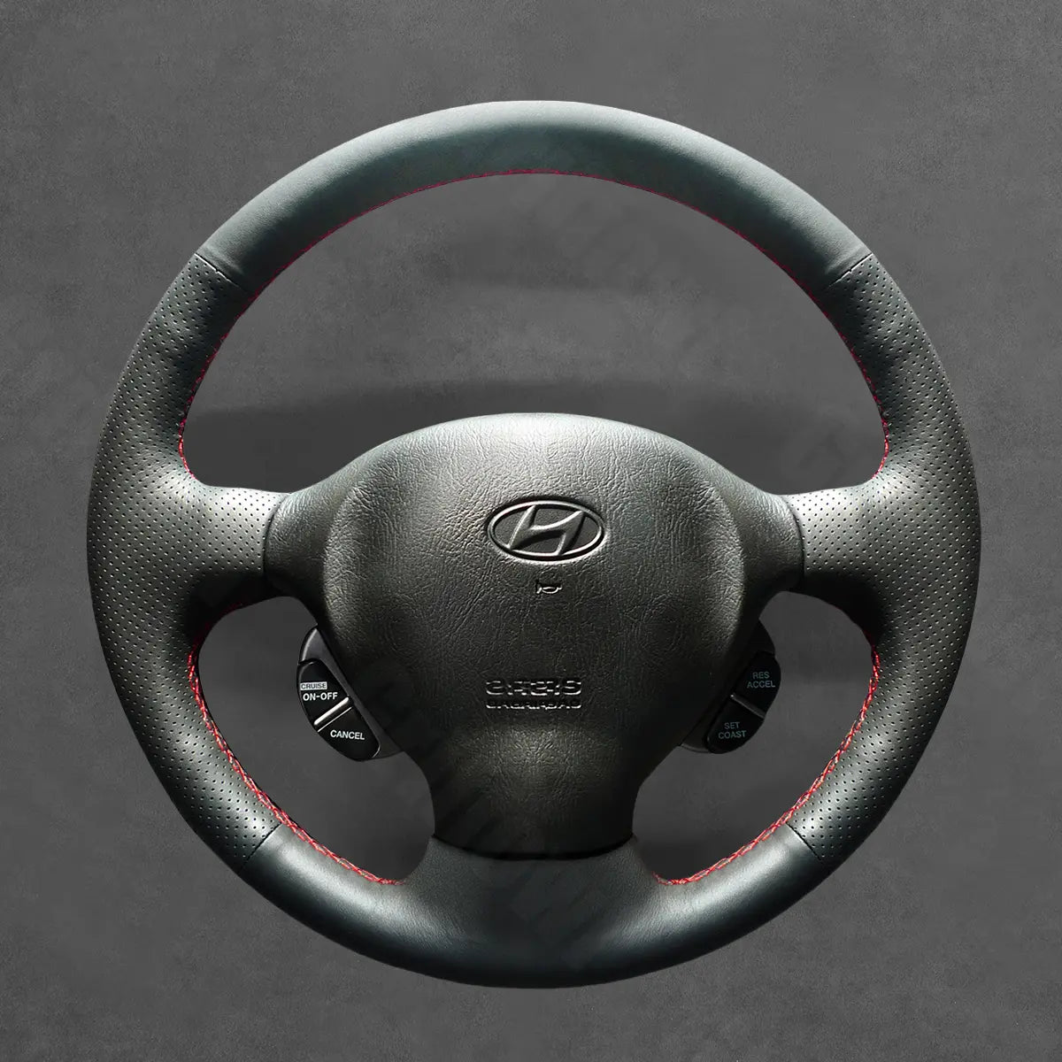 Griffowl Steering Wheel Cover for Personalized SUV Hyundai Santa Fe 2001-2006. Griffowl's interior mod with hand-sewn DIY steering wheel kit.
