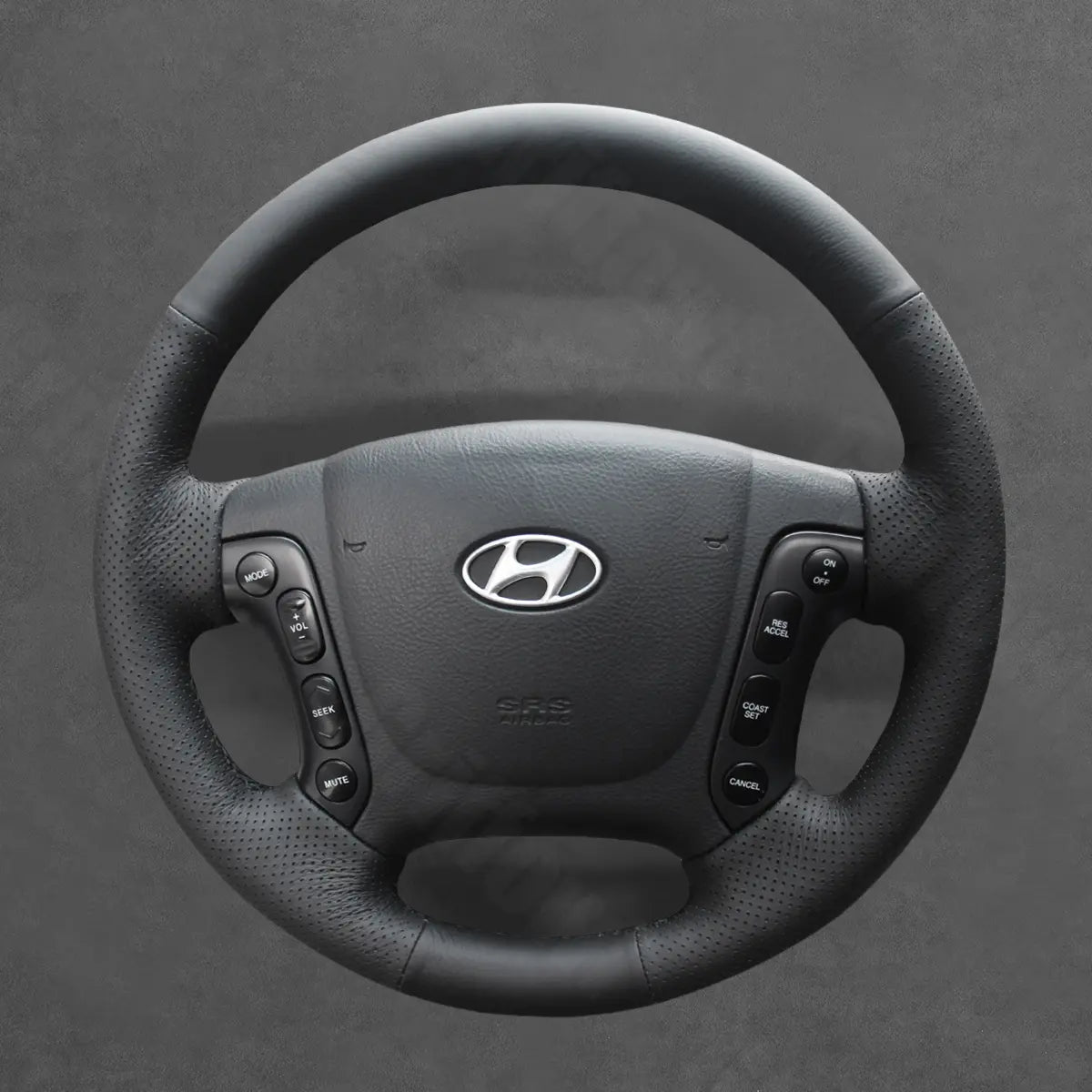 Griffowl Steering Wheel Cover for Personalized SUV Hyundai Santa Fe 2007-2012. Griffowl's interior mod with hand-sewn DIY steering wheel kit.
