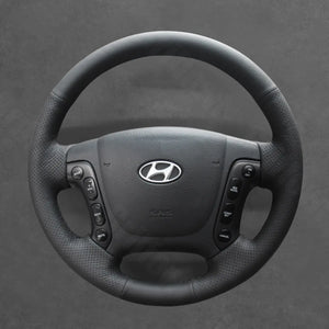 Griffowl Steering Wheel Cover for Personalized SUV Hyundai Santa Fe 2007-2012. Griffowl's interior mod with hand-sewn DIY steering wheel kit.
