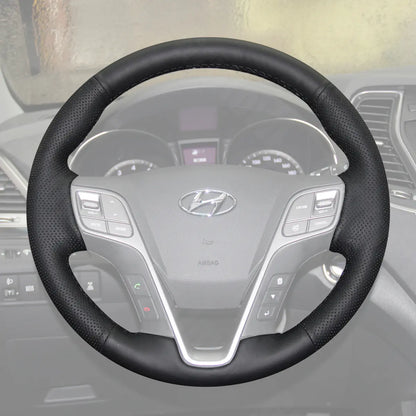 Griffowl Steering Wheel Cover for Personalized SUV Hyundai Santa Fe Sport 2013-2018. Hand-sewn kit for drivers seeking precision and comfort.
