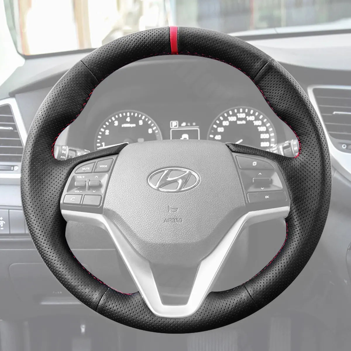 Griffowl Steering Wheel Cover for Personalized SUV Hyundai Tucson III 2015-2021. For refined interior upgrades using our wrap and stitch kit.
