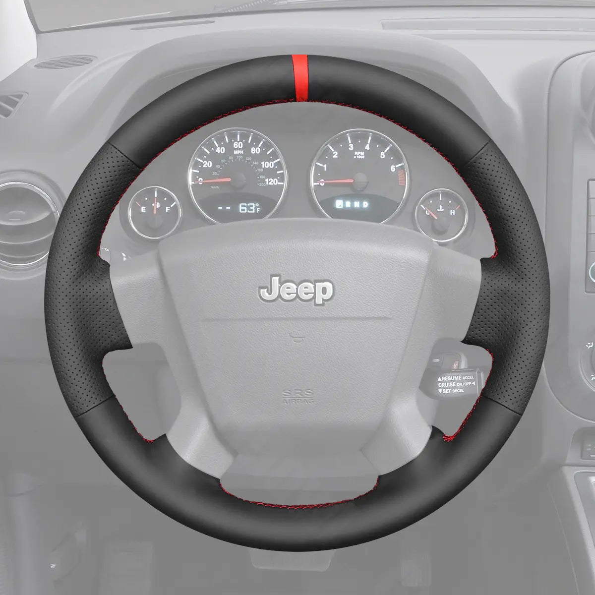 Griffowl Steering Wheel Cover for Personalized SUV Jeep Compass I MK49 Patriot 2007-2010. Elevate your interior with Griffowl's wrap and stitch kit.