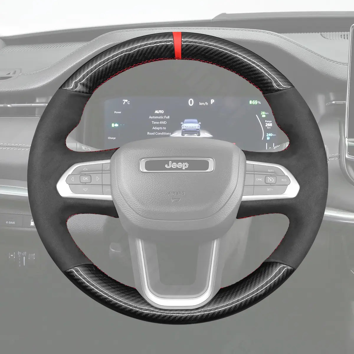 Griffowl Steering Wheel Cover for Personalized SUV Jeep Compass II MP 2022-2025. For refined interior upgrades using our wrap and stitch kit.