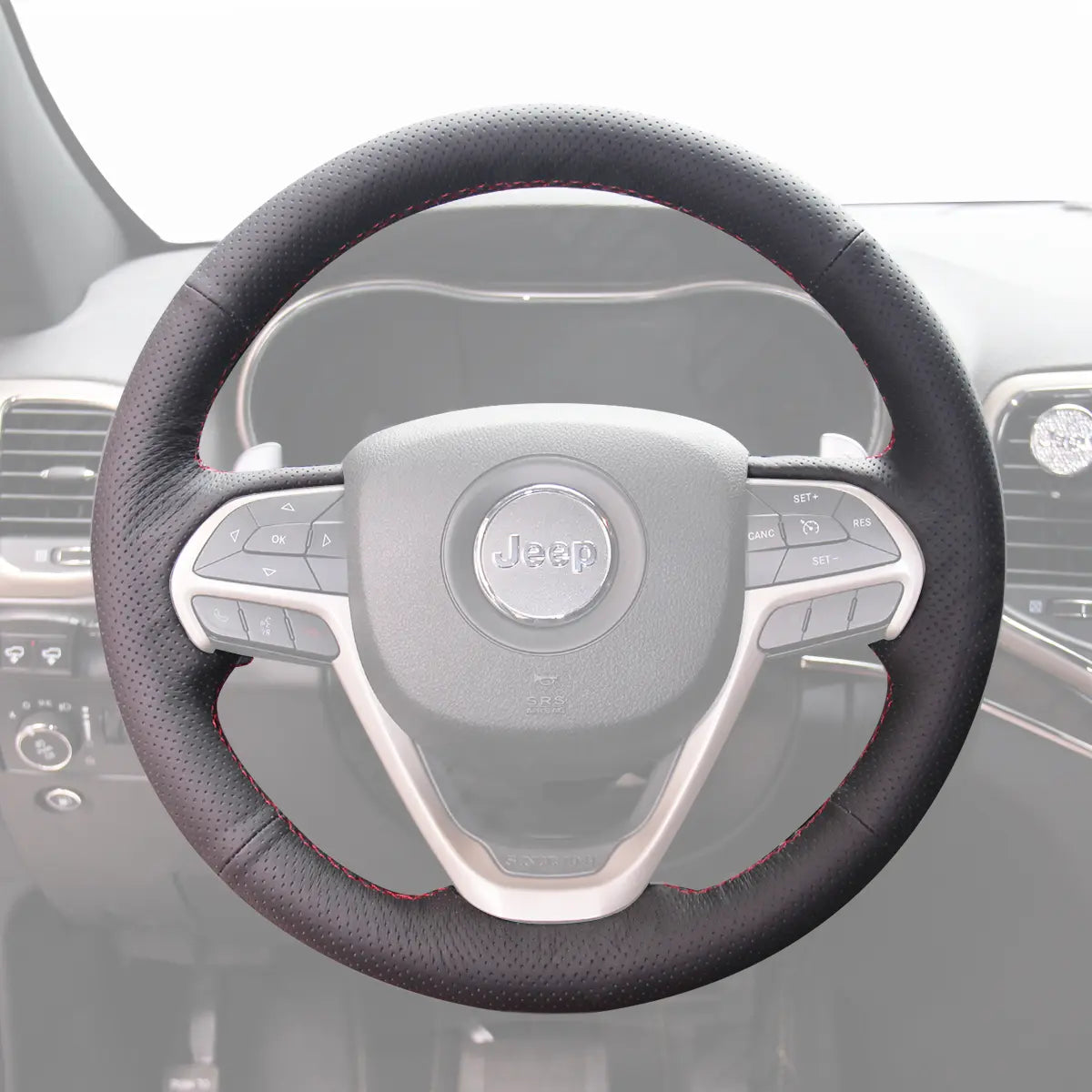 Griffowl Steering Wheel Cover for Personalized SUV Jeep Grand Cherokee Cherokee V 2014-2023. Elevate your interior with Griffowl's wrap and stitch kit.