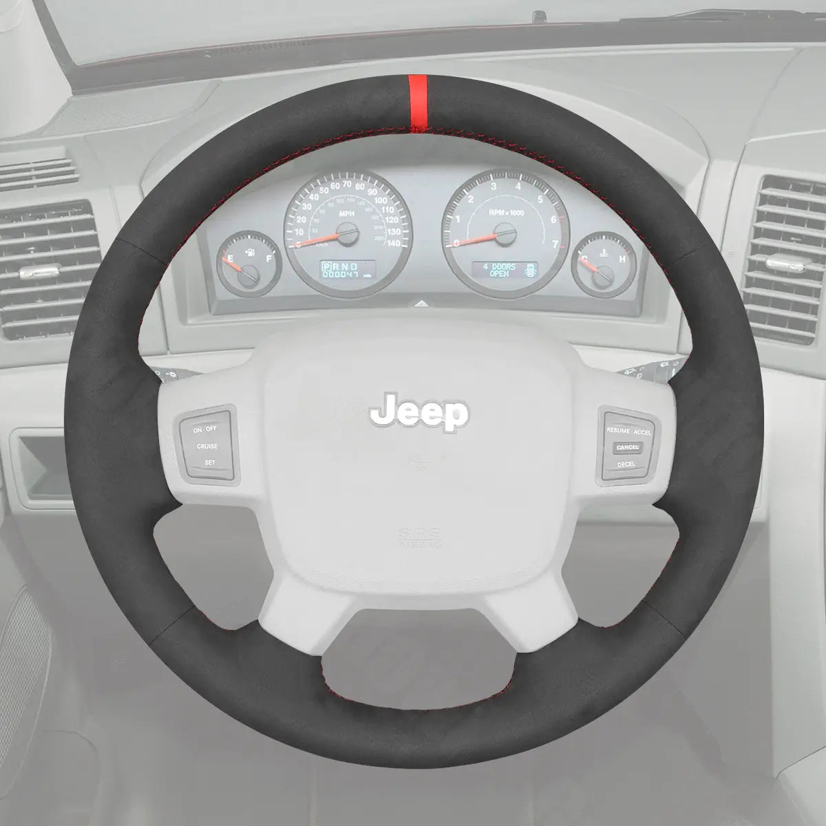 Griffowl Steering Wheel Cover for Personalized SUV Jeep Grand Cherokee III Commander 2005-2008. Elevate your interior with Griffowl's wrap and stitch kit.