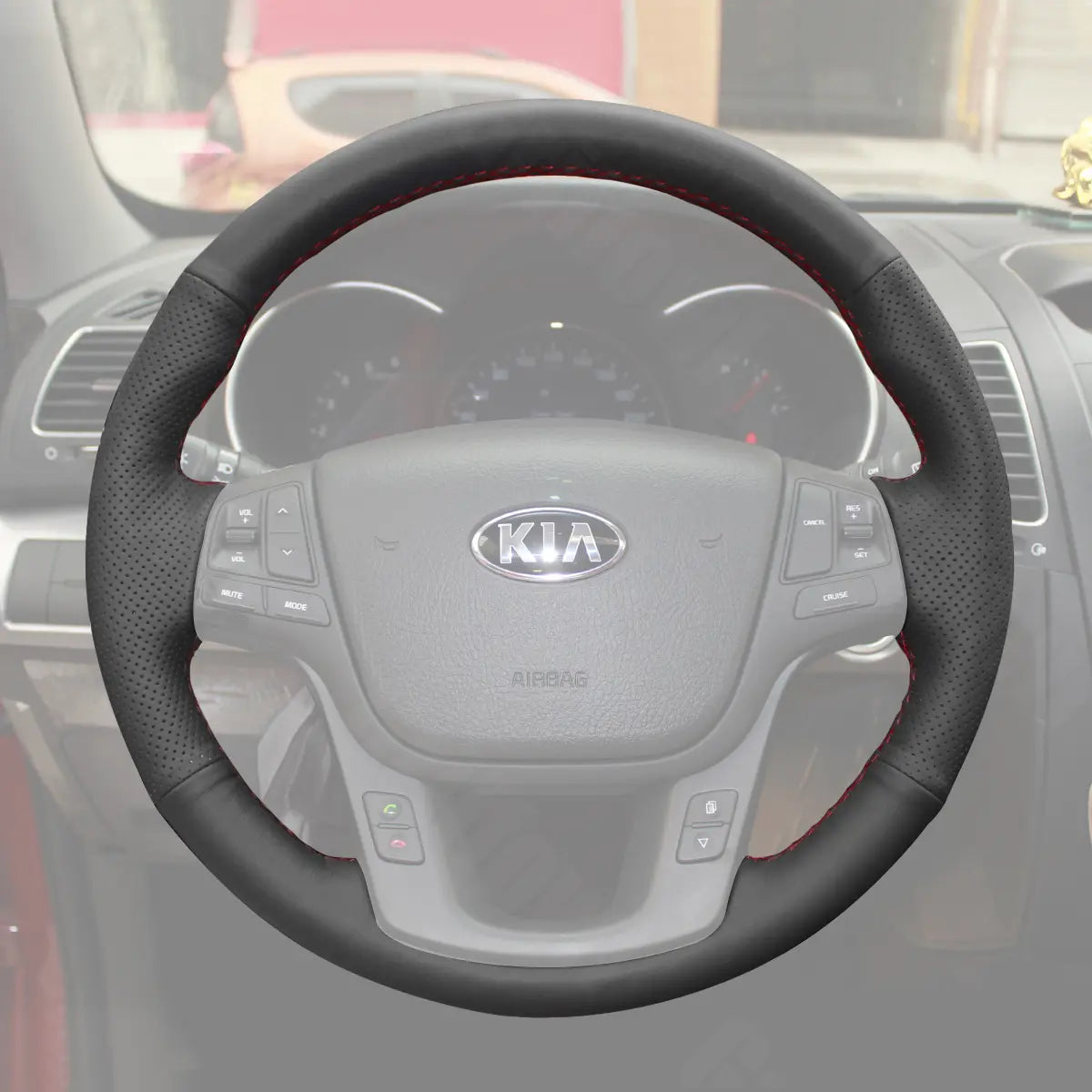 Griffowl Steering Wheel Cover for Personalized SUV Kia Sorento Sorento 2 2009-2015. Hand-sewn kit for drivers seeking precision and comfort.
