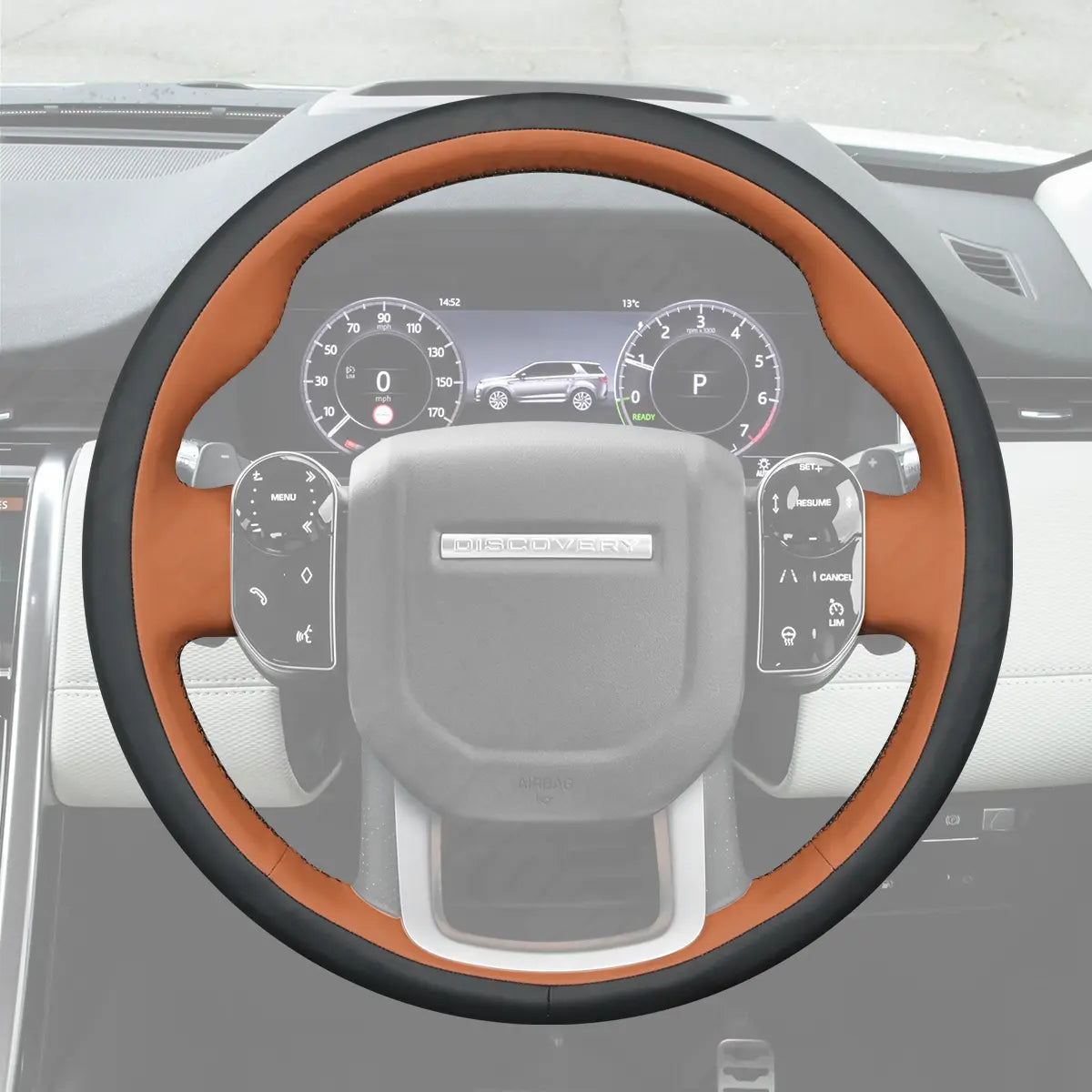 Griffowl Steering Wheel Cover for Personalized SUV Land Rover Range Rover Sport Discovery Sport Evoque Velar 2017-2022. Compact, hand-sewn DIY wrap for quick interior mods and grip upgrade.