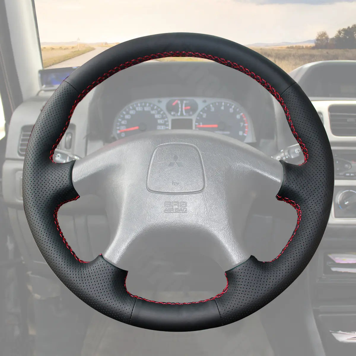 Griffowl Steering Wheel Cover for Personalized SUV Mitsubishi Pajero Montero Shogun Pinin Pajeo iO Space Gear 1998-2005. Compact, hand-sewn DIY wrap for quick interior mods and grip upgrade.
