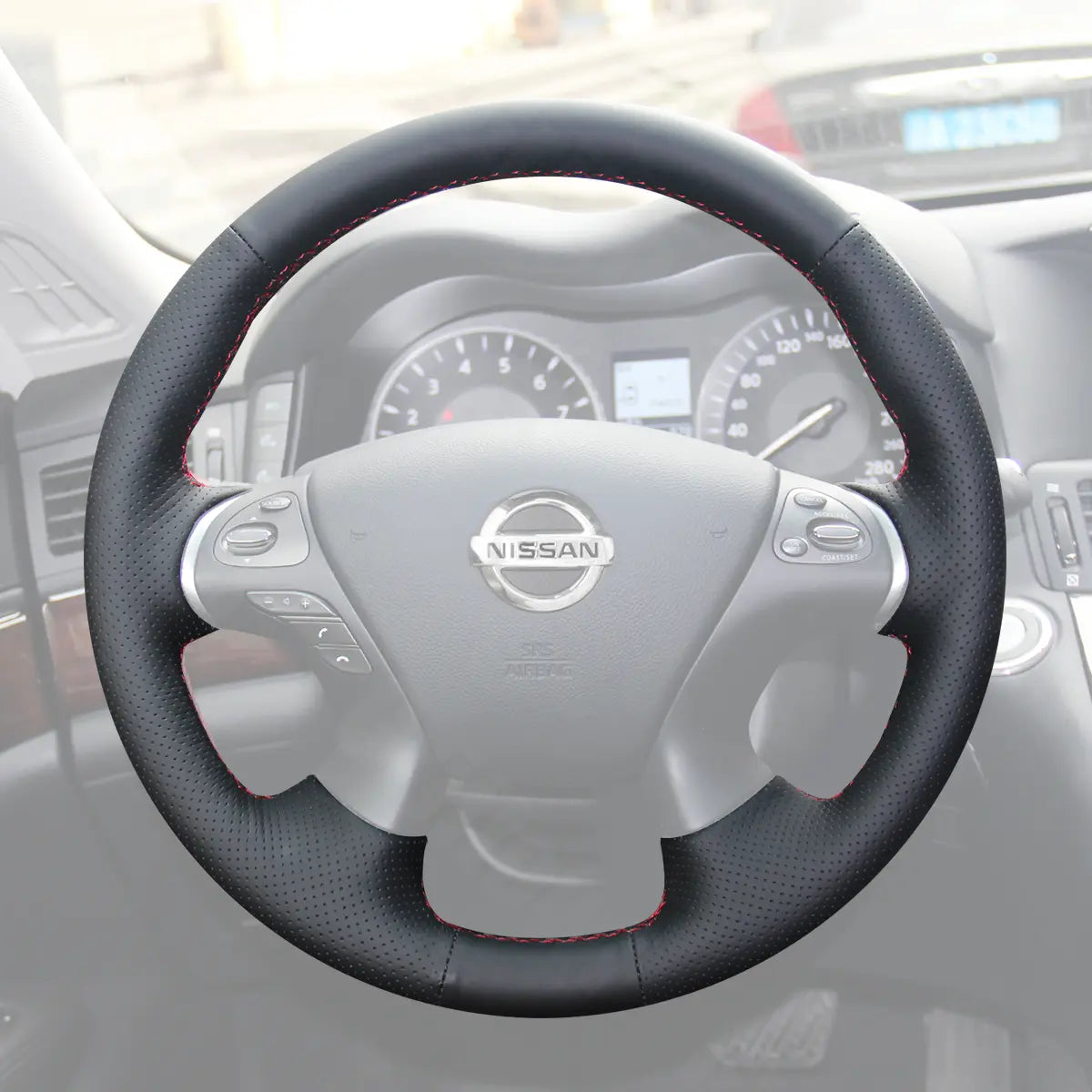 Griffowl Steering Wheel Cover for Personalized SUV Nissan Murano Pathfinder 2013-2024. Elevate your interior with Griffowl's wrap and stitch kit.
