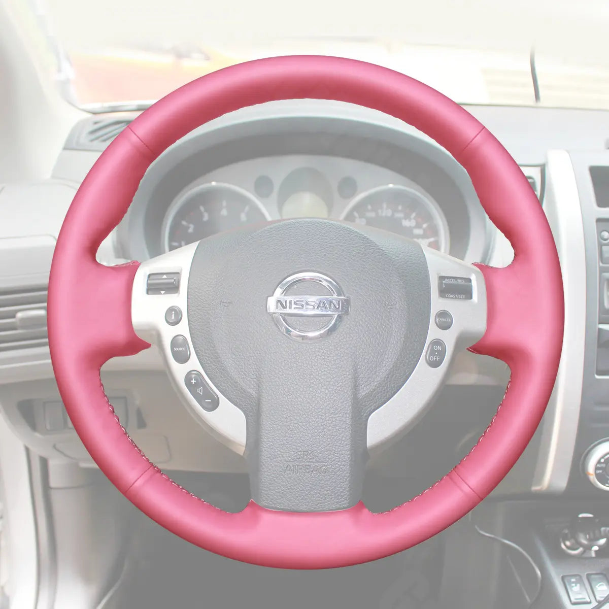 Griffowl Steering Wheel Cover for Personalized SUV Nissan Qashqai Rogue X Trail T31 2007-2013. Elevate your interior with Griffowl's wrap and stitch kit.
