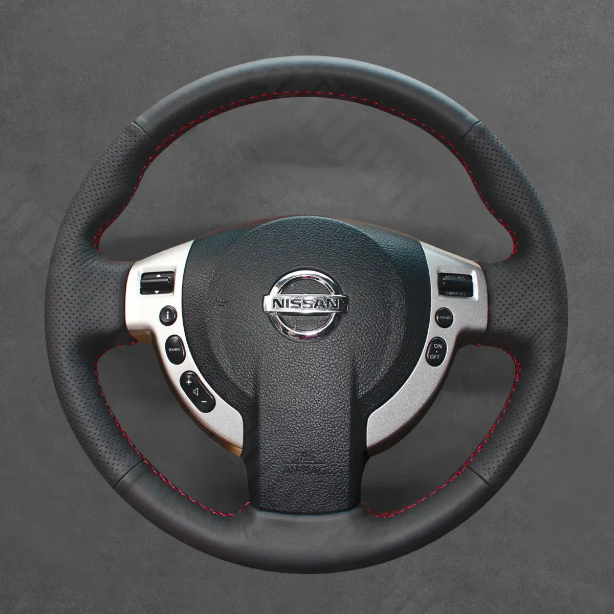 Griffowl Steering Wheel Cover for Personalized SUV Nissan Qashqai Rogue X Trail T31 2007-2013. Elevate your interior with Griffowl's wrap and stitch kit.
