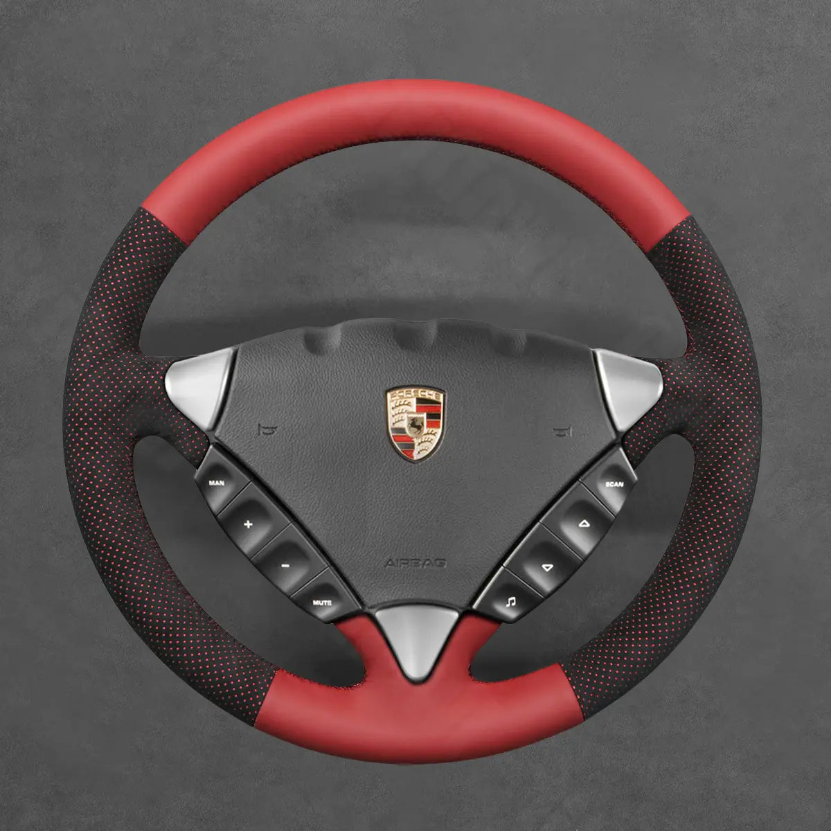 Griffowl Steering Wheel Cover for Personalized SUV Porsche Cayenne 2003-2010. Griffowl's interior mod with hand-sewn DIY steering wheel kit.