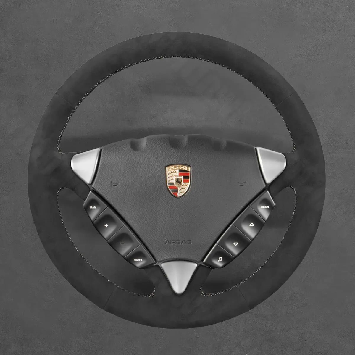 Griffowl Steering Wheel Cover for Personalized SUV Porsche Cayenne 2003-2010. Griffowl's interior mod with hand-sewn DIY steering wheel kit.
