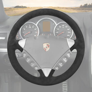 Griffowl Steering Wheel Cover for Personalized SUV Porsche Cayenne 2003-2010. Griffowl's interior mod with hand-sewn DIY steering wheel kit.