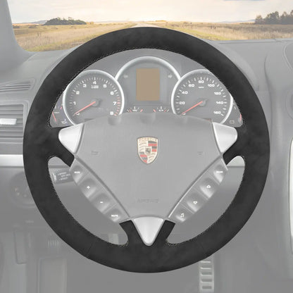 Griffowl Steering Wheel Cover for Personalized SUV Porsche Cayenne 2003-2010. Griffowl's interior mod with hand-sewn DIY steering wheel kit.