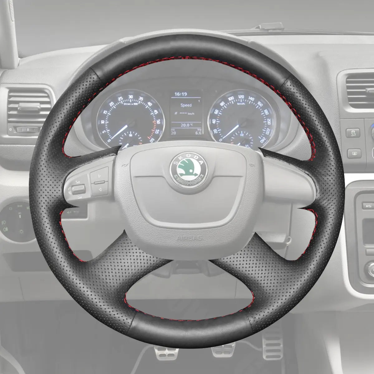 Griffowl Steering Wheel Cover for Personalized SUV Skoda Yeti with Mutifunction Button 2009-2013. Hand-sewn DIY kit blends grip, function, and style inside.

