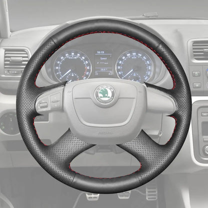 Griffowl Steering Wheel Cover for Personalized SUV Skoda Yeti with Mutifunction Button 2009-2013. Hand-sewn DIY kit blends grip, function, and style inside.
