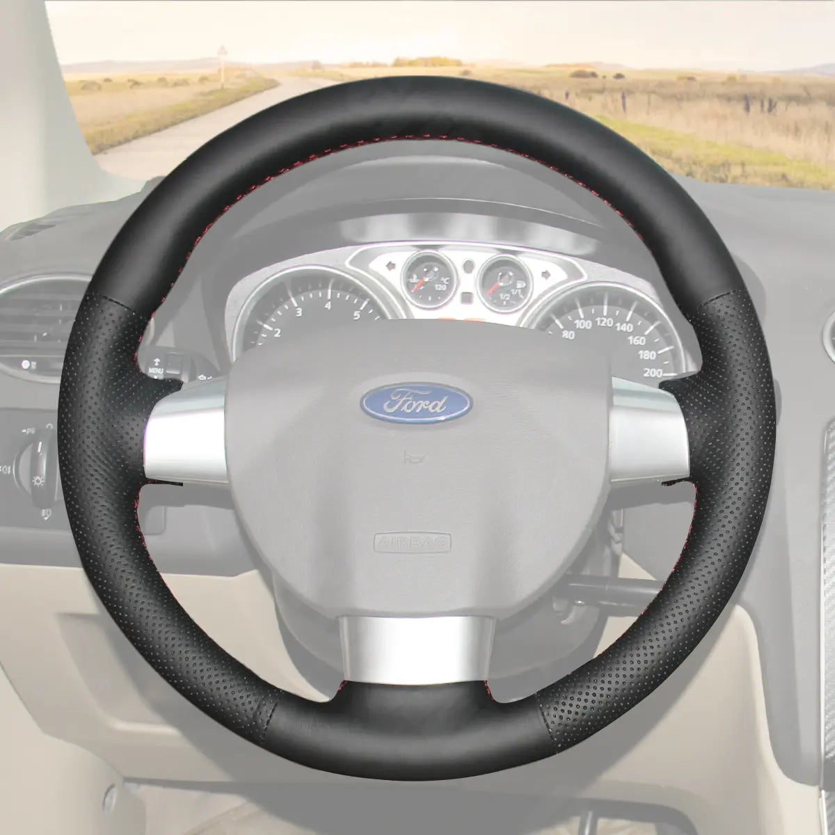 Griffowl Steering Wheel Cover for Ford Focus Mk2 Focus CC 2004-2011. DIY kit includes hand-sewn wrap for luxury interior mods.