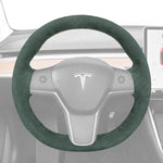 Griffowl Steering Wheel Cover for Tesla Model 3 Model Y 2017-2023. DIY kit includes hand-sewn wrap for luxury interior mods.
