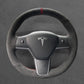 Griffowl Steering Wheel Cover for Tesla Model 3 Model Y 2017-2023. DIY kit includes hand-sewn wrap for luxury interior mods.