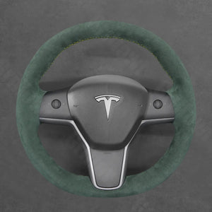 Griffowl Steering Wheel Cover for Tesla Model 3 Model Y 2017-2023. DIY kit includes hand-sewn wrap for luxury interior mods.
