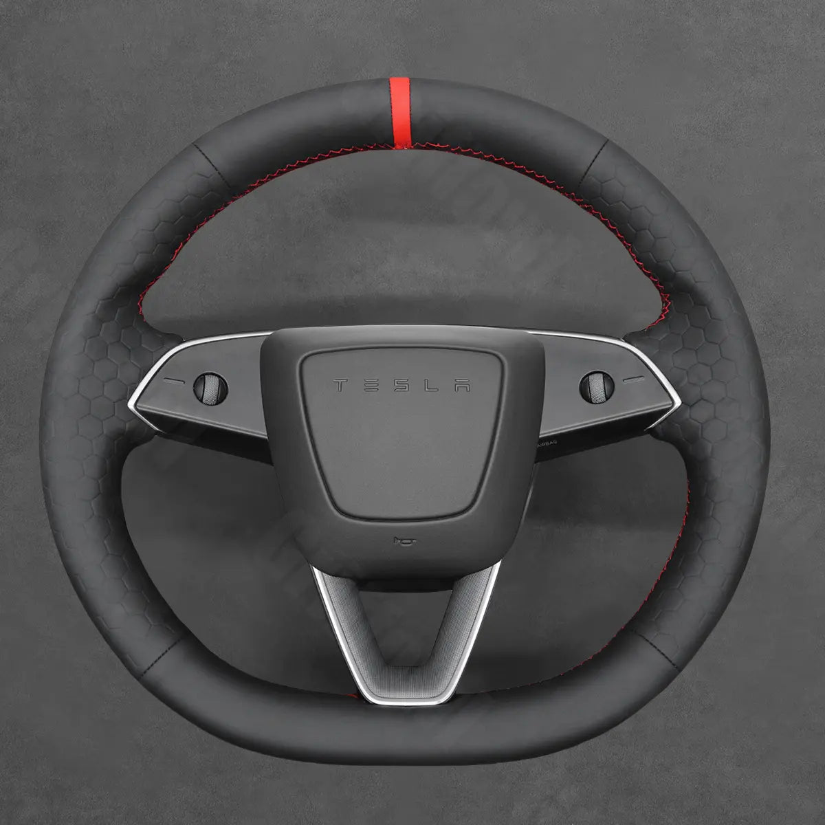 Griffowl Steering Wheel Cover for Tesla Model 3 Y 2023-2025. Griffowl's interior mod with hand-sewn DIY steering wheel kit.
