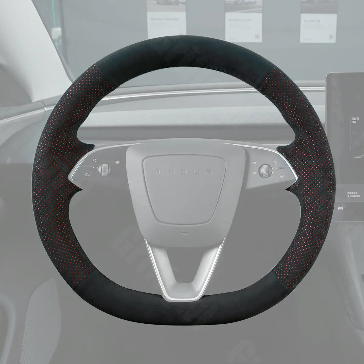 Griffowl Steering Wheel Cover for Tesla Model 3 Y 2023-2025. Griffowl's interior mod with hand-sewn DIY steering wheel kit.
