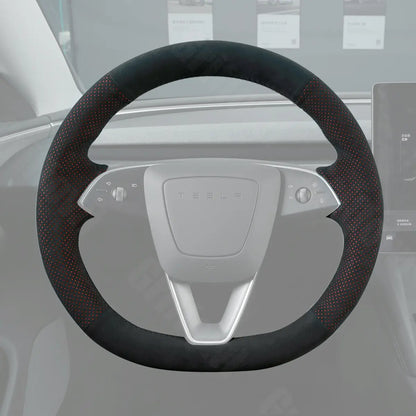 Griffowl Steering Wheel Cover for Tesla Model 3 Y 2023-2025. Griffowl's interior mod with hand-sewn DIY steering wheel kit.
