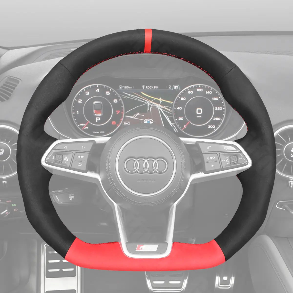 Griffowl Steering Wheel Cover for Tailored Coupe Audi R8 4S TT TTS RS FV 8S R8 e-tron 2014-2022. Hand-sewn DIY kit blends grip, function, and style inside.